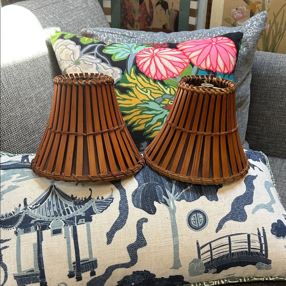 All Natural Vintage Bamboo Woven Lampshade Set of 2